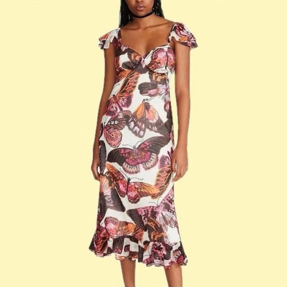Betsey Johnson Butterfly Print Midi Dress Lined Women’s SIZE XL